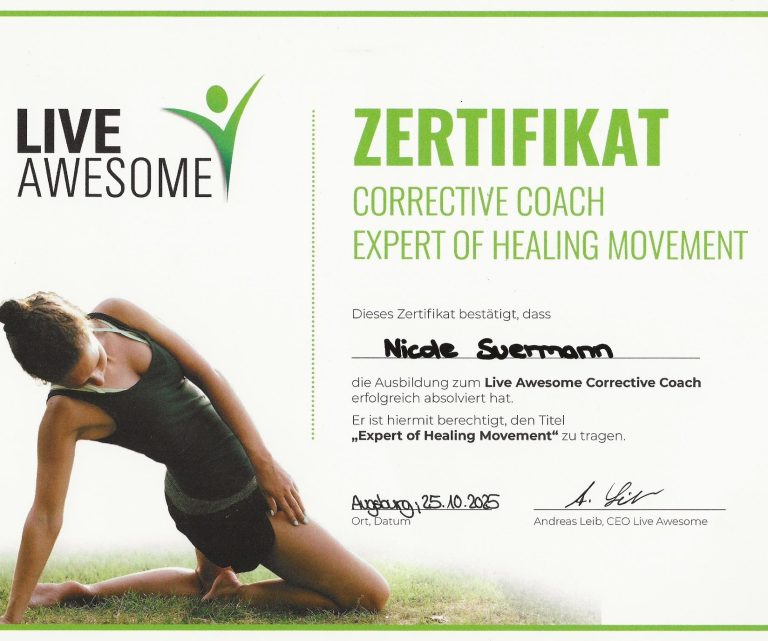 Urkunde Zertifikat Corrective Coach Expert of Healing Movement